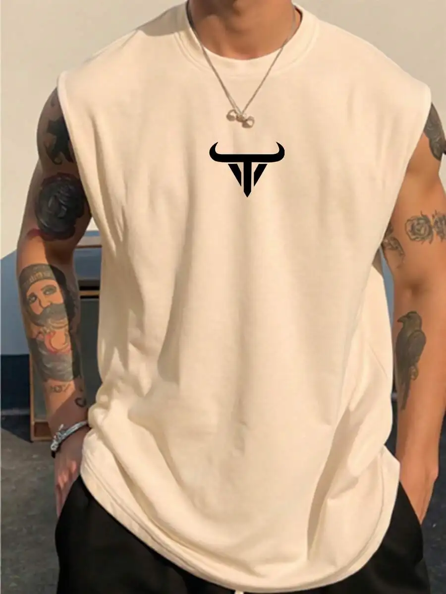 Manfinity Homme Men's Casual Loose Fit Bull Head Graphic Round Neck Tank Top