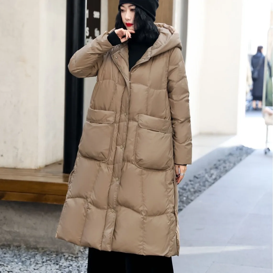 

Winter Women's Coat White Duck Down in The Long Section Hooded Thickened Warm Women's Down Jacket Fashion Casual Coat New Jacket