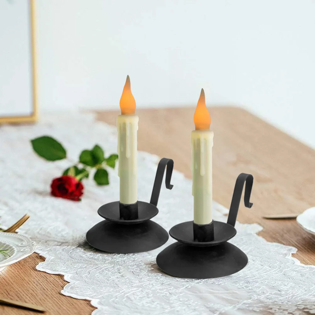 

2pcs Taper Holders Iron Art Holder Vintage Metal Candlestick European Style Stand For Home Desktop Party Retro