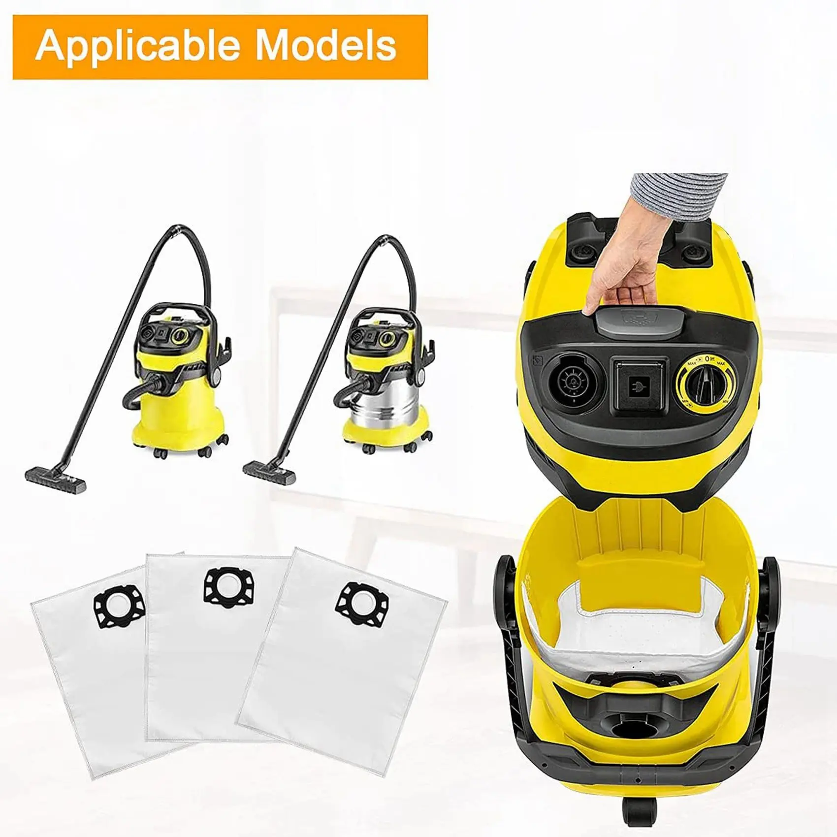 

ABJN-1Fleece Filter Bags Replacement For Karcher Vacuum Cleaner WD4 WD5 WD6 MV4 MV5 MV6, Dust Protection Filter Bags