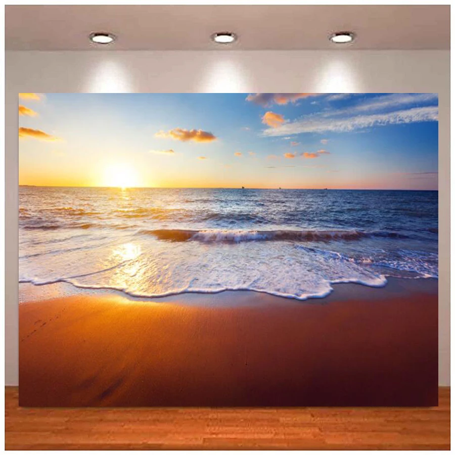 Verão praia de areia festa fotografia cenários céu nuvem ondas pôr do sol havaí feriado aniversário fundo photo studio banner
