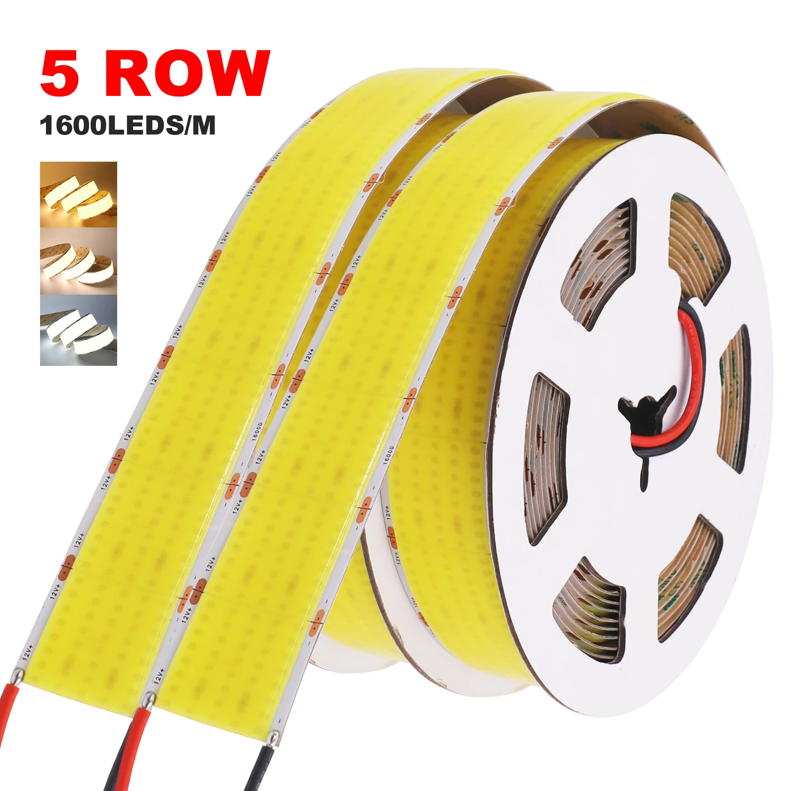 

12V 24V COB LED Strip Five Rows 1600LEDS/M FOB LED Tape 3000K 4000K 6000K Flexible Ribbon Rope Lamp Bedroom Home Decoration