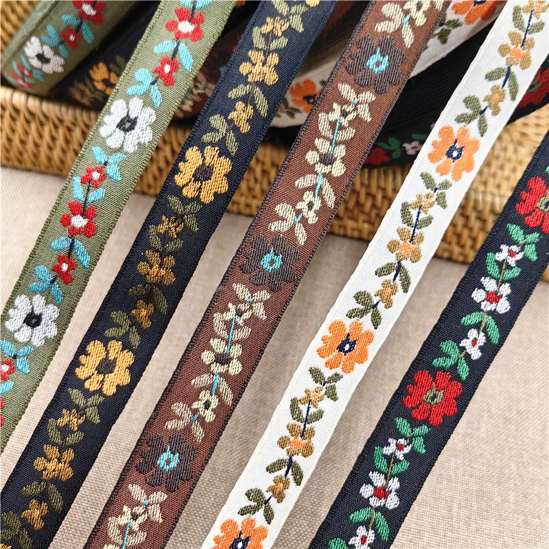 10Yards Or 50Yards 2CM Retro Fashion Flowers Jacquard Embroidered Ribbon Trim