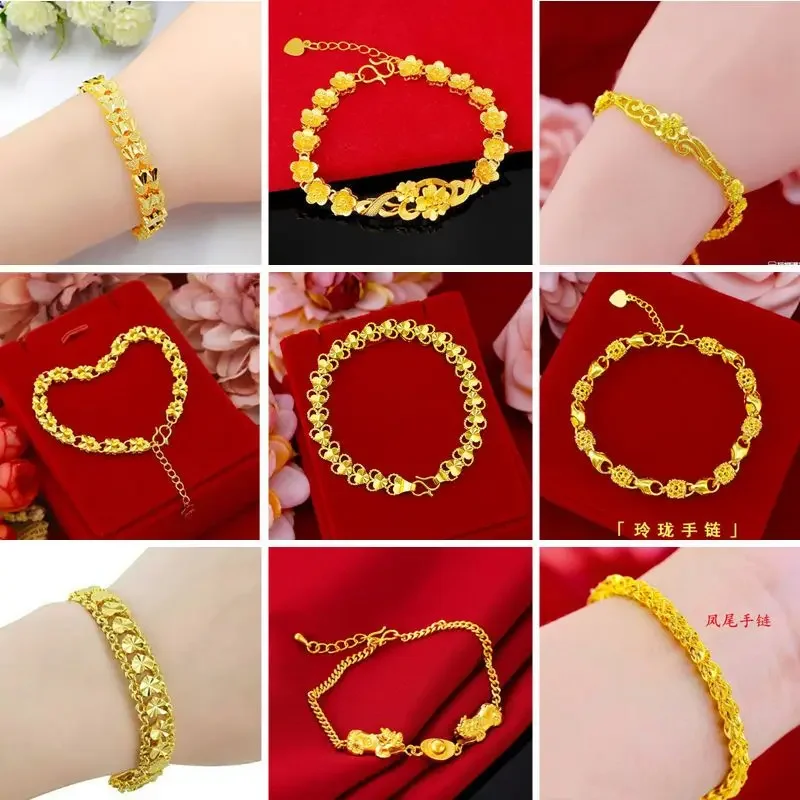 

Mencheese Copy 100% Vietnam Placer Gold Women & Heart Bracelet Imitation Gold Yellow Colorfast Bracelet Fashion Gift