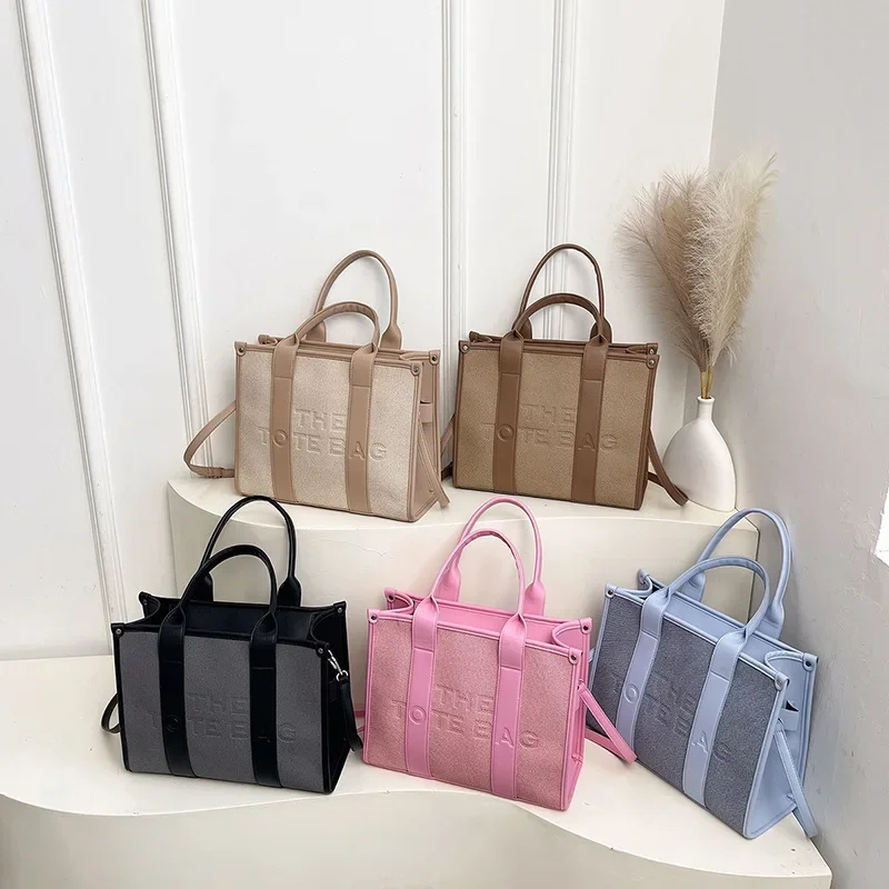 

Women's Luxury Embossed Letter Tote Bag - Large Capacity Crossbody Shoulder Purse with Patchwork Design, Chic Commuter Handbag
