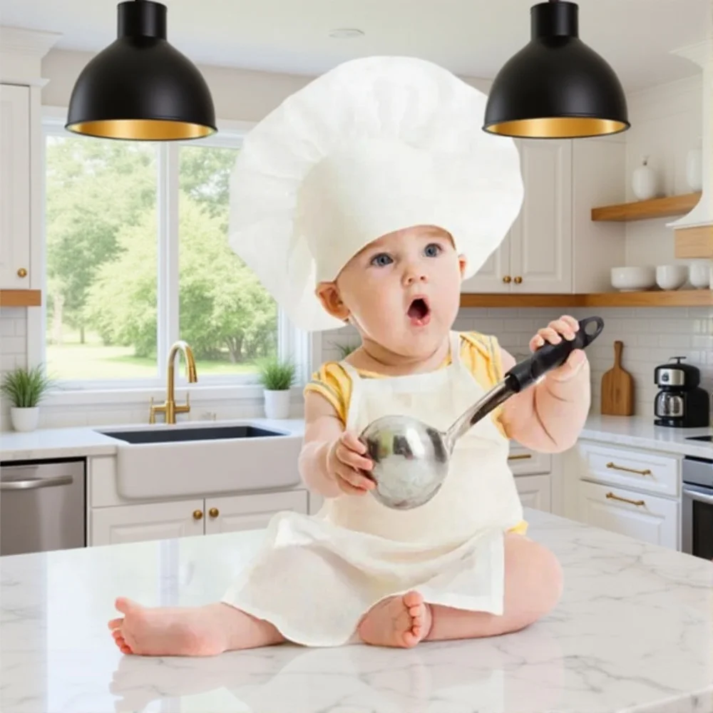 

Костюм из двух предметов, набор реквизитов для детской фотографии — шляпа шеф-повара и фартук, костюм для фотосессии новорожденных, белый наряд