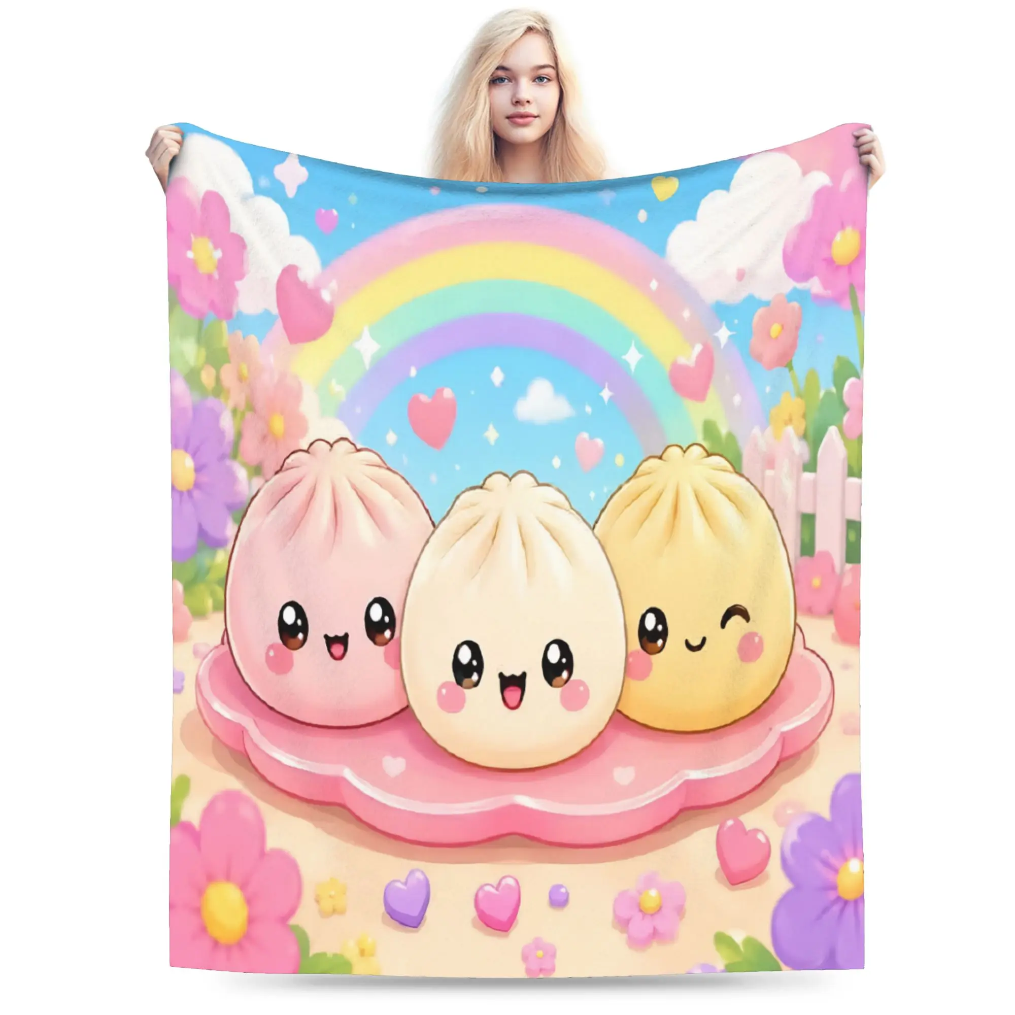 Cozy Cartoon Dumpling Blanket Merch Bedding Decorative  Throw Blankets Lightweight Fleece for Car