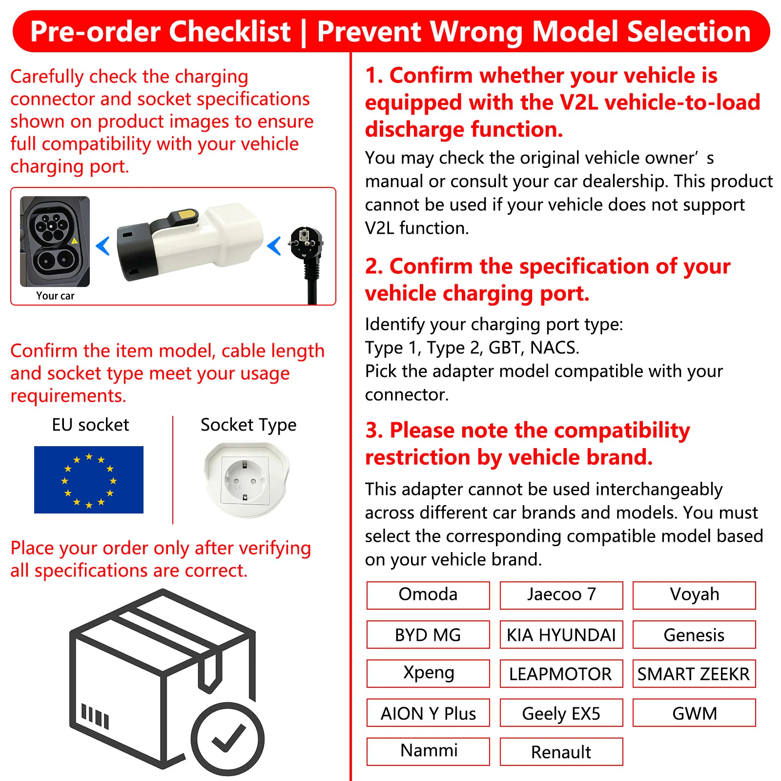 Type2 V2L Discharger Adapter 16A 3500W IP44 BYD MG Omoda Jaecoo HYUNDAI GWM Vehicle‑to‑Load Plug for EU Schuko Socket EV Camping