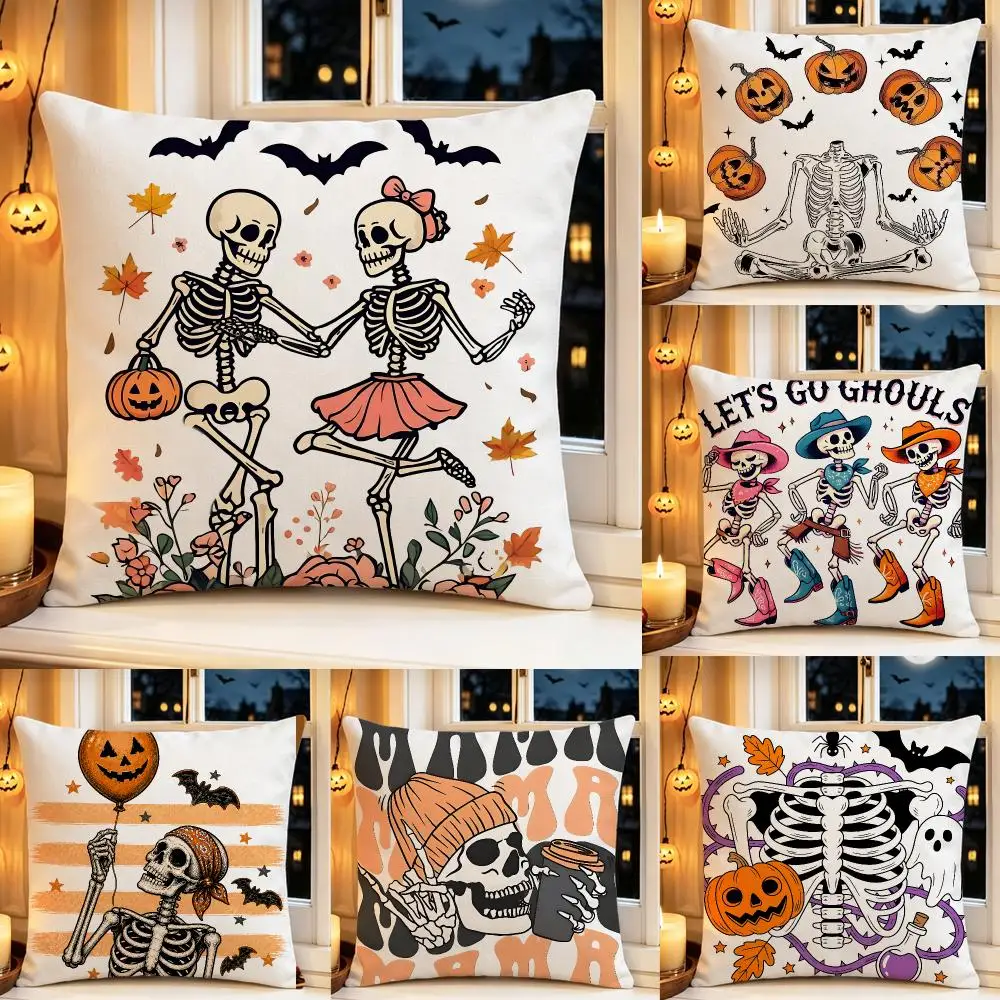 Graphic Halloween skull Cushion Cover Pillow Short Plush Scary Creepy Cushion for Living Room Sofa Halloween Holiday Gift
