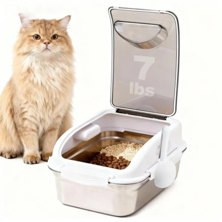 

304 Stainless Steel Dog Food Storage Container with Lid for Cat Bird Pet Dry Food Treats Airtight Mouse Proof Small Storage Bin