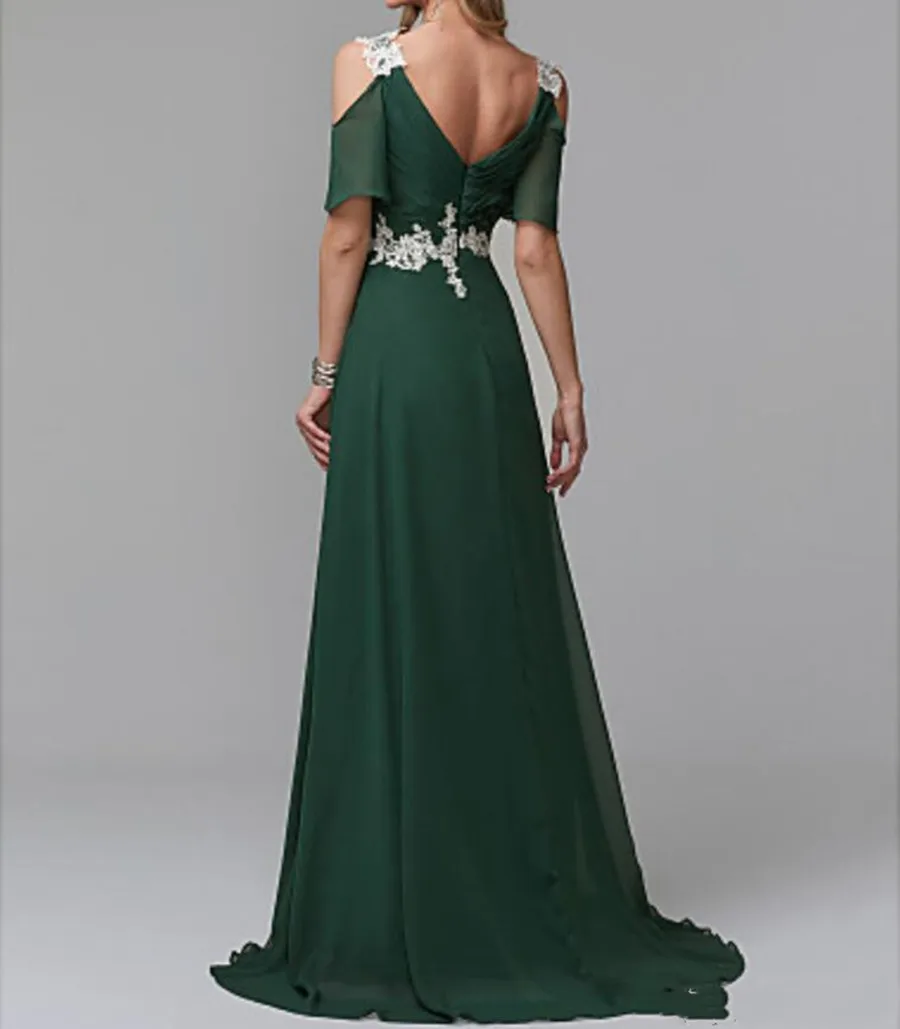 Dark Green Chiffon Applique Strapless Mother Dresses Floor Length Wedding Guests Bride Dresses Plus Size Evening Prom Party Gown