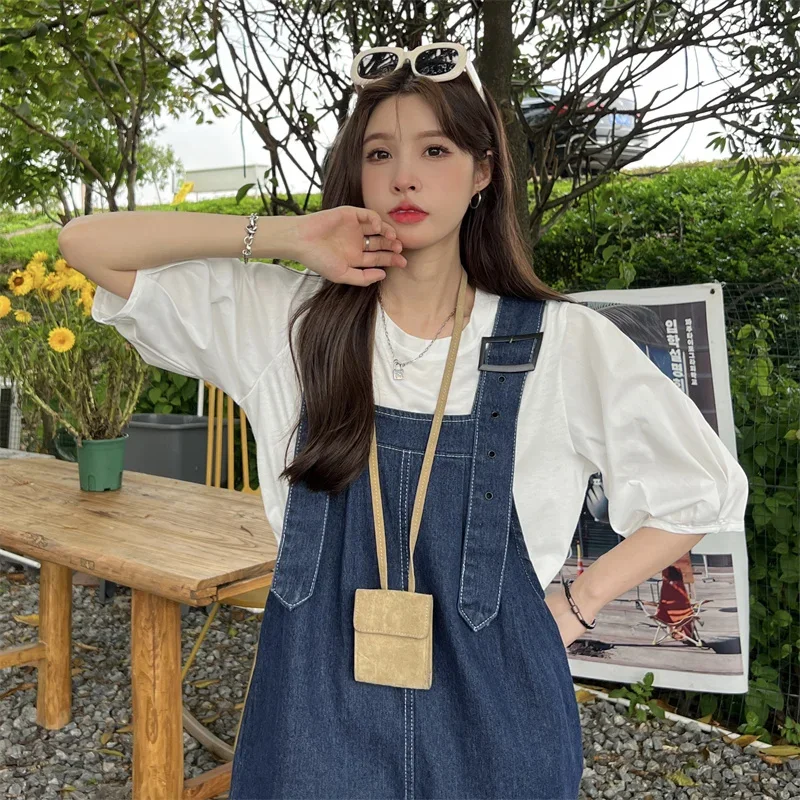 Y2k Fashion Shorts Overalls Shorts For Women\'s Summer Denim Shorts Korean Style Wide Leg Jeans Blue High Waisted Baggy Crimping