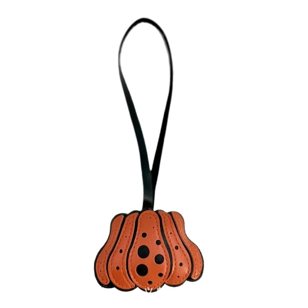 Creative Solid Color Pumpkin Keychain Leather Charm Halloween Bag Pendant Polka Dot Key Ring Beg Accessories Party Favor