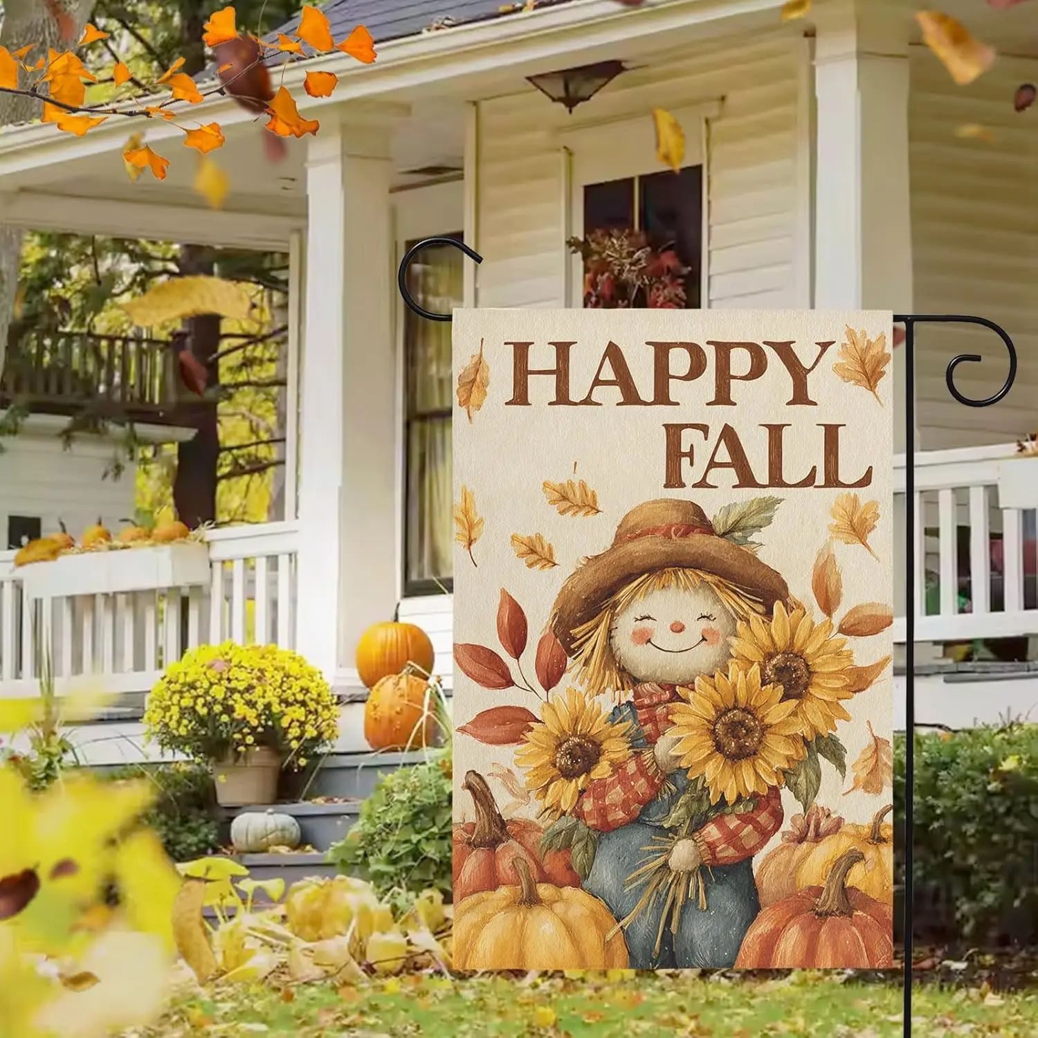 Welcome Fall Thanksgiving Scarecrow Garden Flag Standerd Size 12x18 Double Sided Autumn Sunflowers Small Yard Flags for Outs UUX