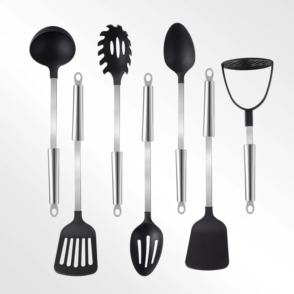 

kitchen utensils set 7 pcs, premium stainless steel heat resistant cooking utensils sets, kitchen gadgets accessories tools for