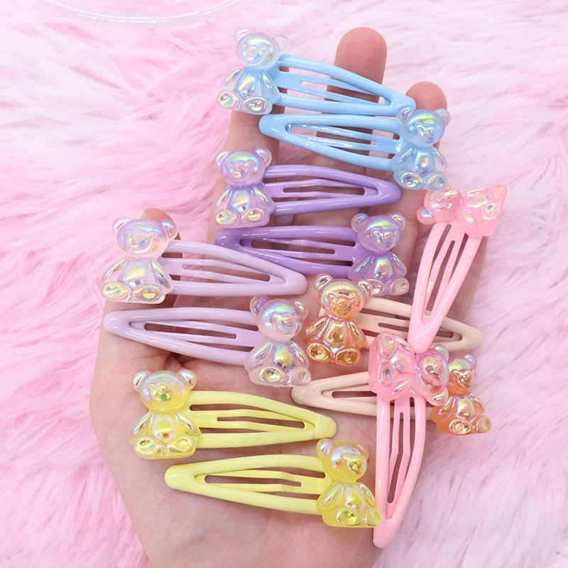 2Pcs/Set Colorful Bear Resin Hair Accessories Baby Hair Clip Kawaii Children's Rubber Bands Kid Ponytail Holder Scrunchie