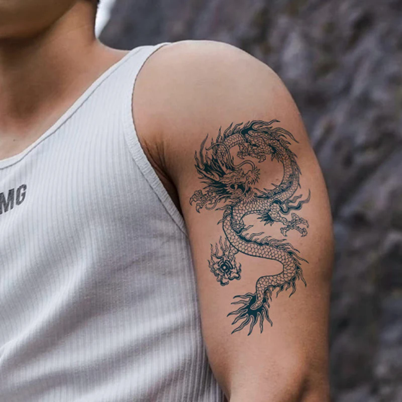 Pegatinas de tatuaje falso de dragón realista para hombres, niños, Tatuajes Temporales de dragón 3D, tatuajes lavables