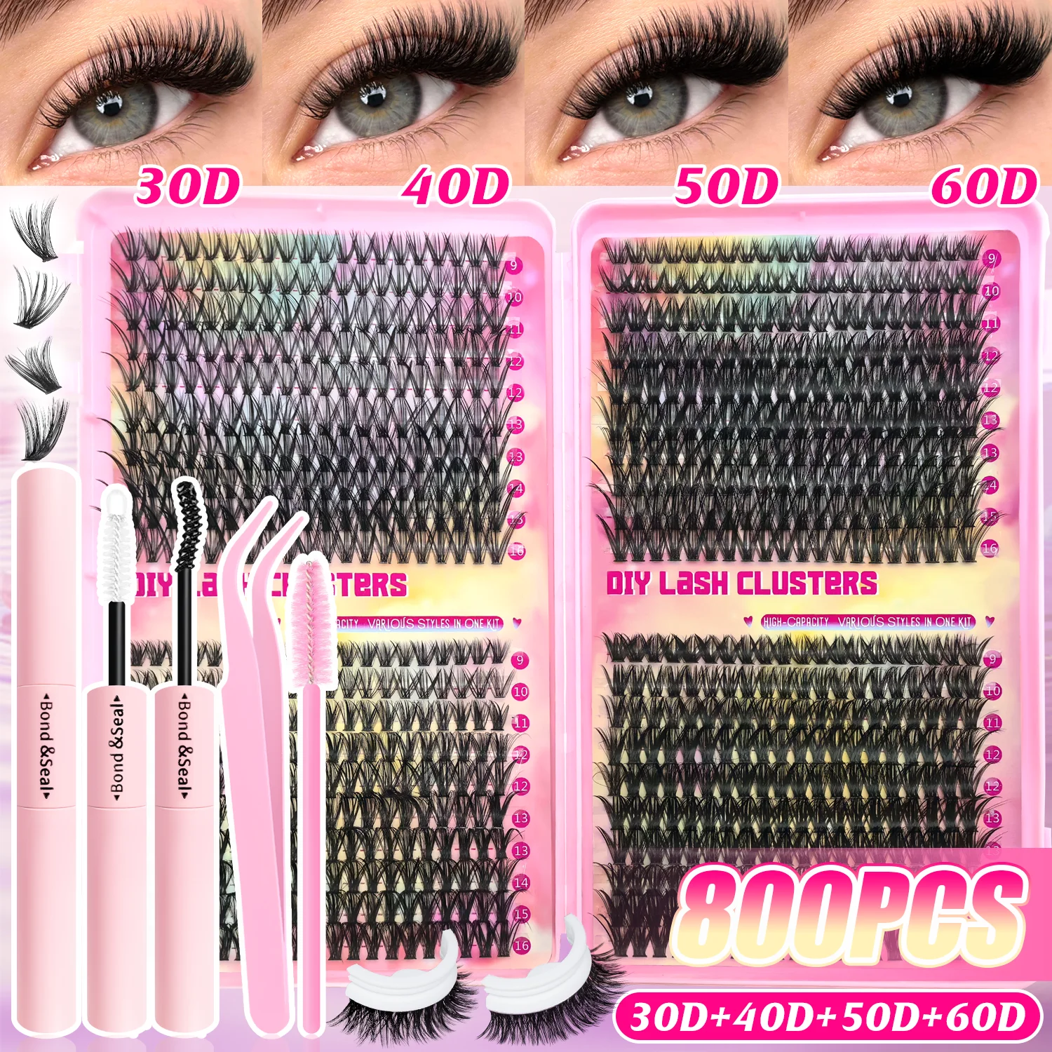 790 قطعة مجموعة مجموعات الرموش الفردية عالية السعة 9-16 مللي متر أطوال مختلطة طبيعية رقيق وملابس مريحة مكياج يومي مثالي