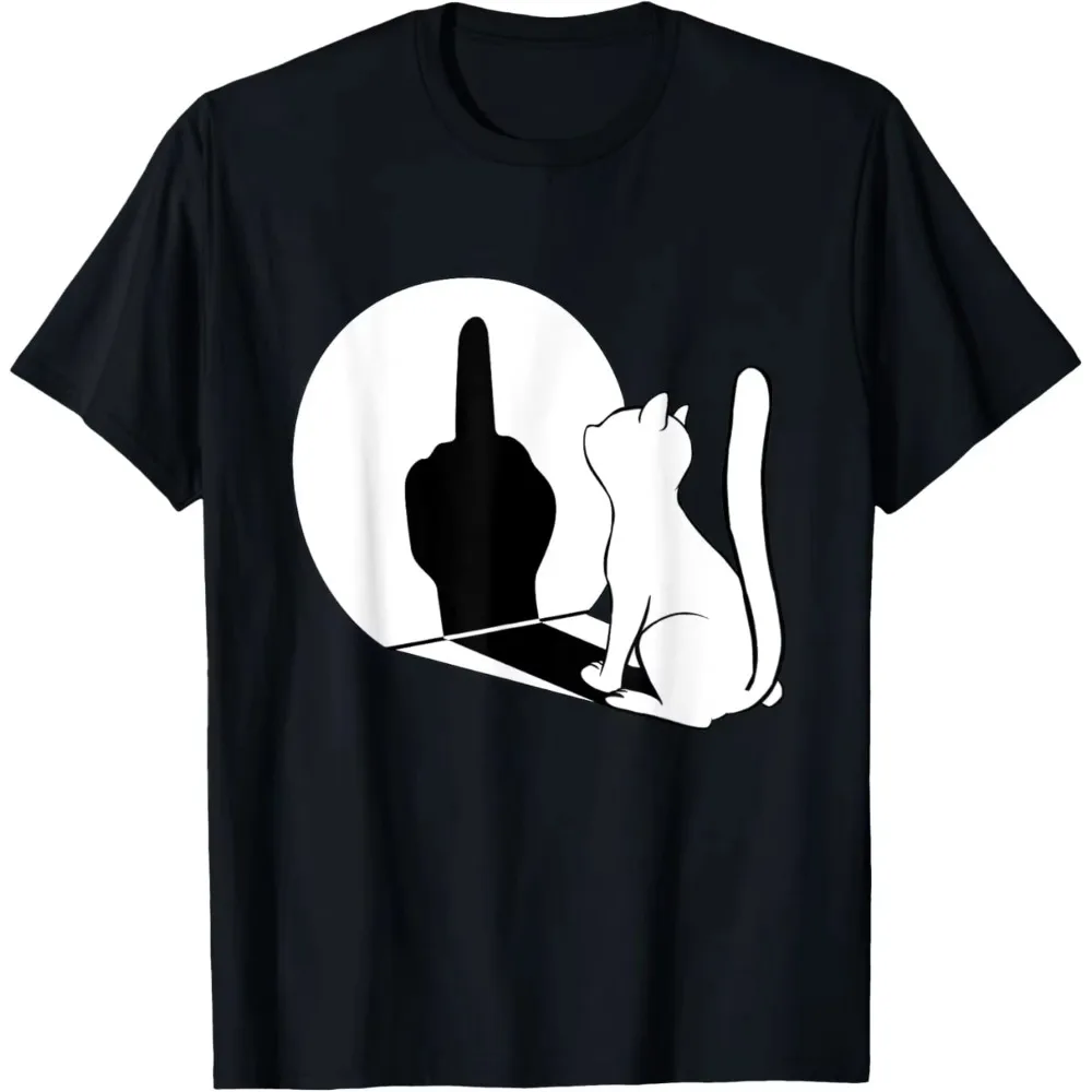 Sarcastic Cat Shadow Graphic T Shirt Men Women Cotton Funny Cartoon Animal Loose Fit Daily Hip Hop Short Sleeve Tees Tops