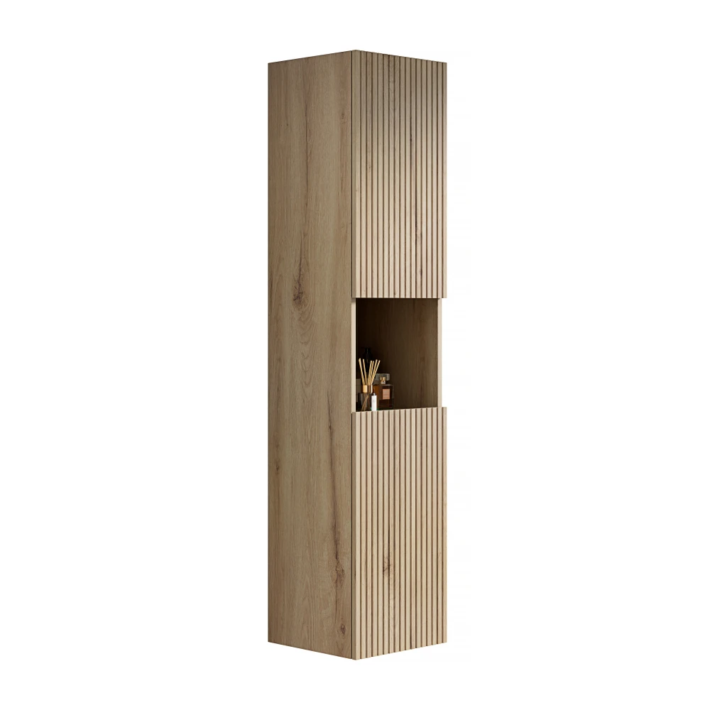 160 cm hoher Badezimmer-Wandschrank, geeignet für kleine Räume, anwendbar auf Badezimmer, Wohnzimmer und Wäsche, Sägen aus weißem Eichenholz – Detail 4