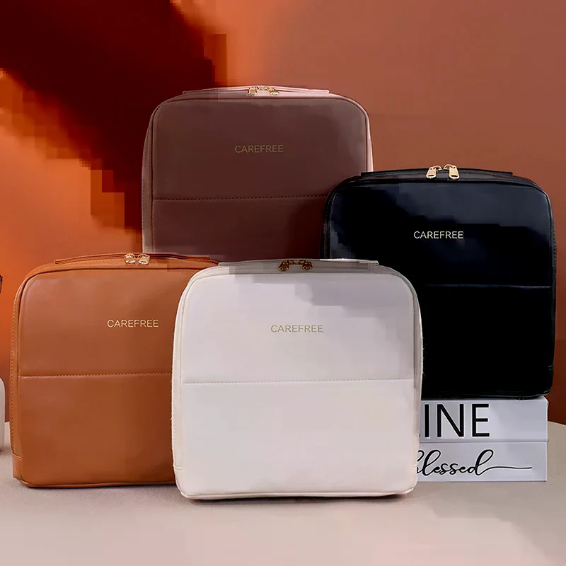 

Вертикальная косметичка для женщин из искусственной кожи с несколькими карманами, косметический органайзер, портативная двойная молния, дорожная кисточка для макияжа, сумки для хранения туалетных принадлежностей