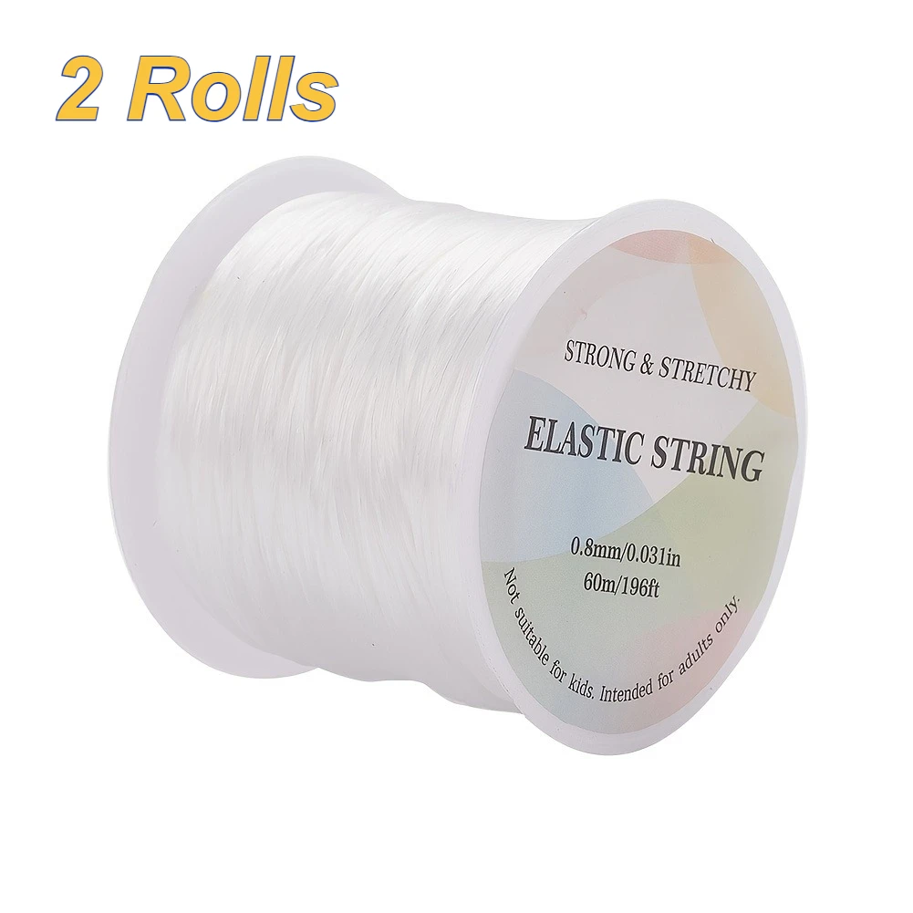 2 Rolls Of 0.8mm Elastic Thread (about 2362.2 inch) Suitable For DIY Jewelry Bracelet Necklace Making -Beading Cords & Threads