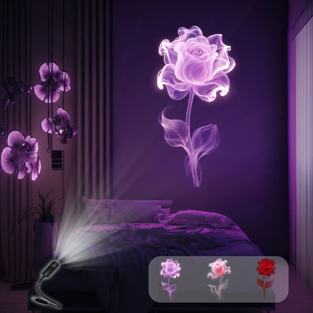 

dreamy floral pattern projection light with three interchangeable patterns, perfect for creating a romantic atmosphere.