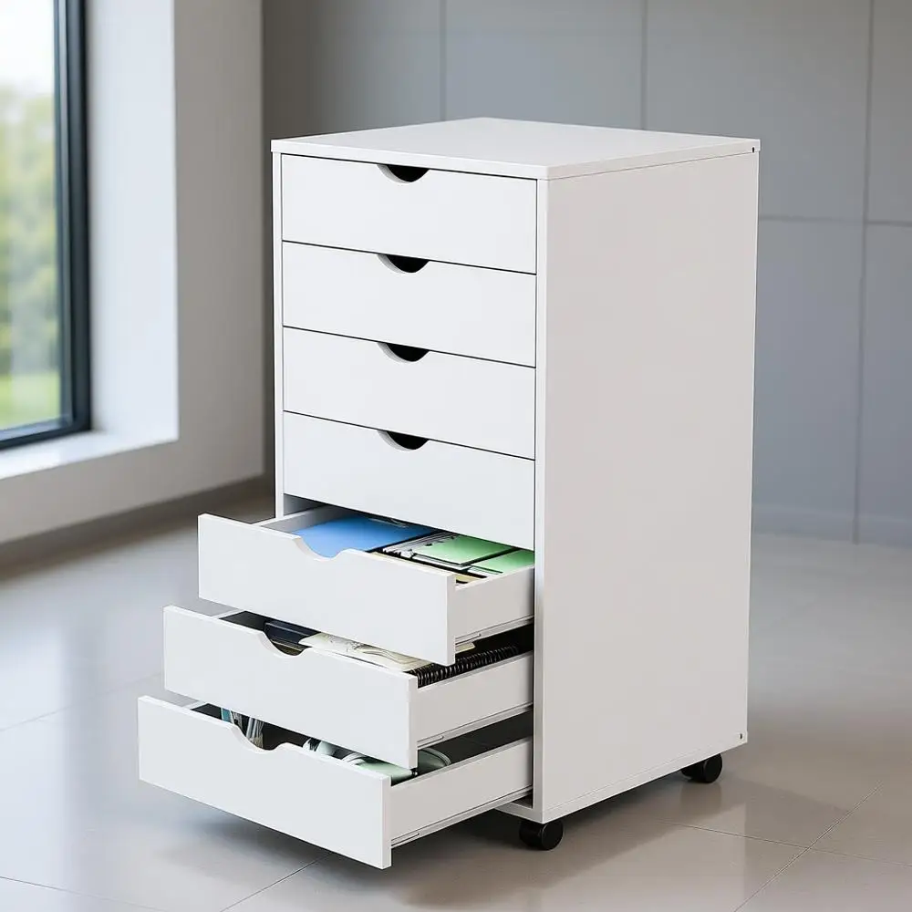 

7-Drawer Rolling Under-Desk Storage Cabinet for Office or Home in White