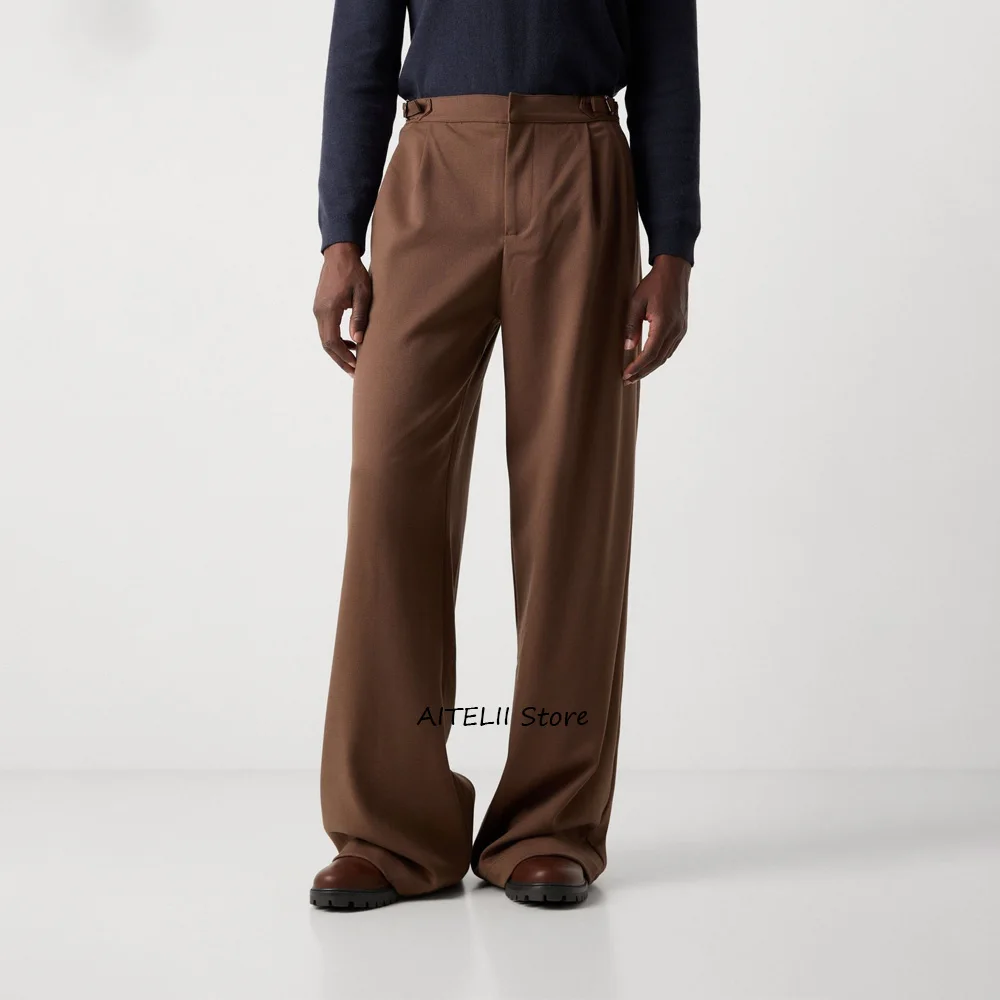 

Повседневные мужские брюки, однотонные мужские брюки из полиэфирного волокна, широкие брюки, свободный крой, прямые рабочие брюки, классические пошив