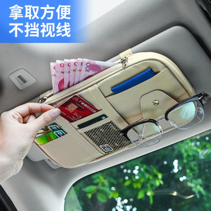 2024 Auto Brillenkoker Clip Multifunctionele Zonnescherm Opbergdoos Mesh Tas Rijbewijs Opbergtas Auto Interieur Accessoires