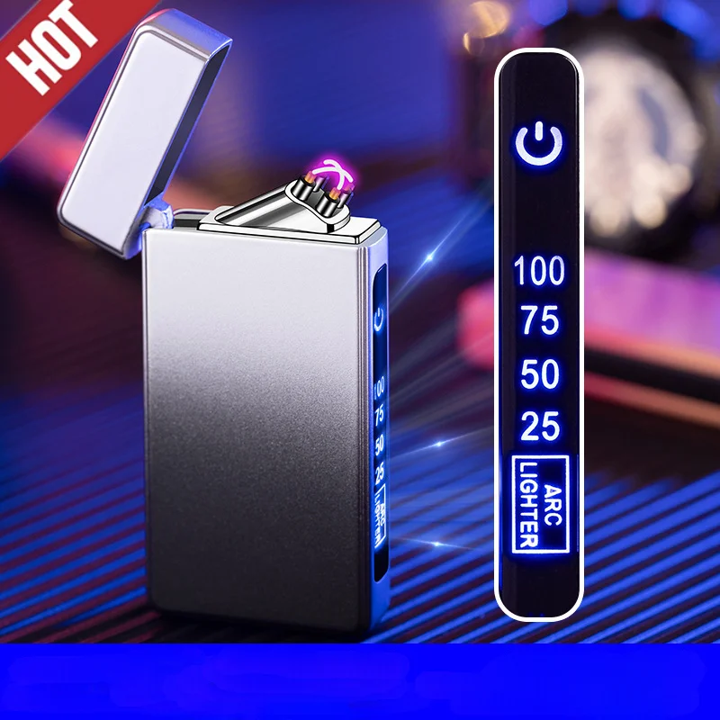 

Electric USB Charging Dual Arc Plasma Pulse Metal Lighter Flameless and Windproof LED Power Display Touch Sensing Lighter Gifts