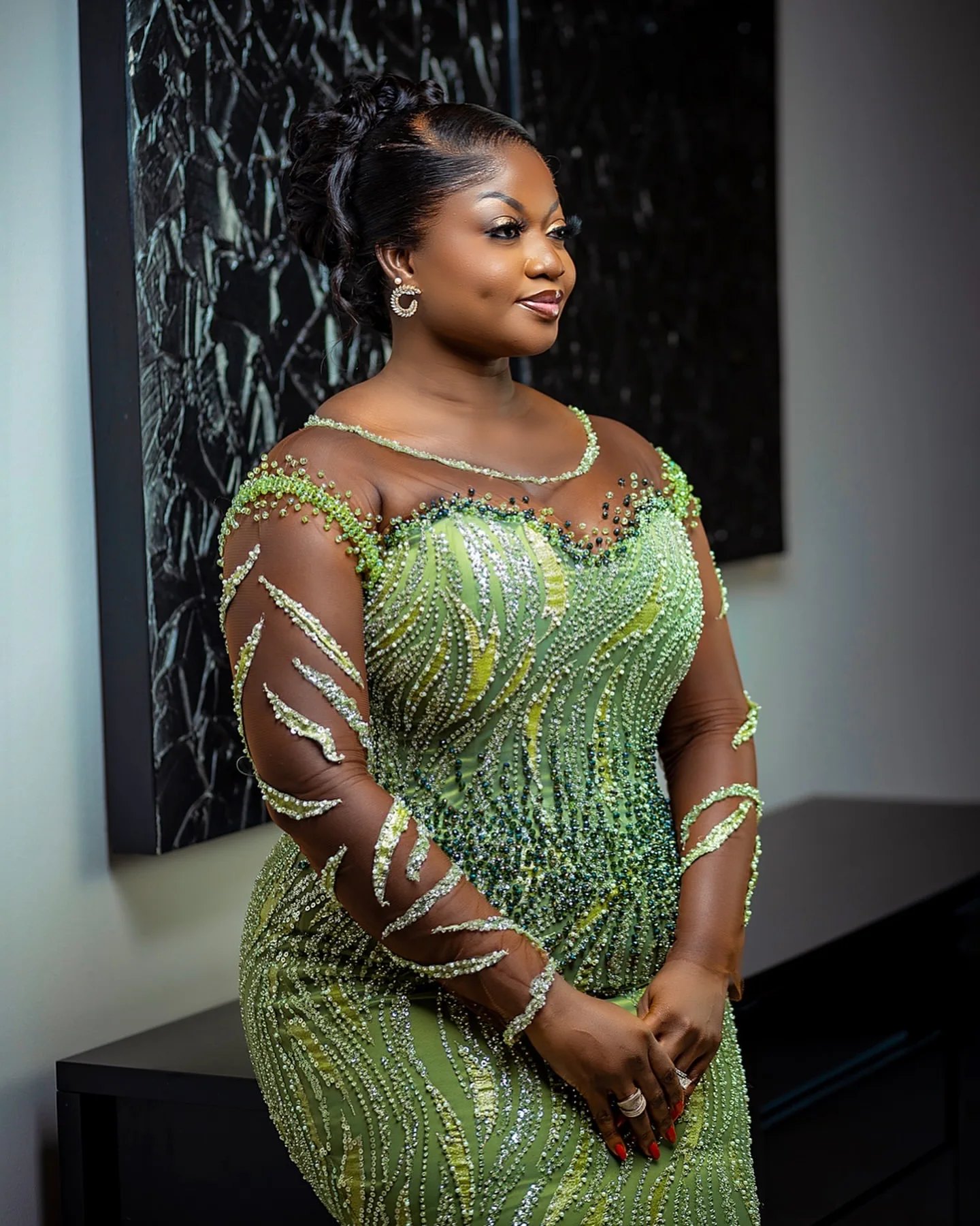 Olijfgroen Zeemeermin 2025, Galajurken Pure Hals Kralen Lovertjes Kant Avond Formele Feest Verjaardag Jurken ZJ2622