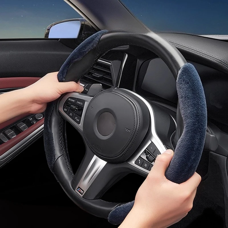 For Audi/BMW/Mercedes-Benz 2025 D-shape Steering Wheel Car Steering Wheel Cover Winter Warm Plush Car Interior Accessories