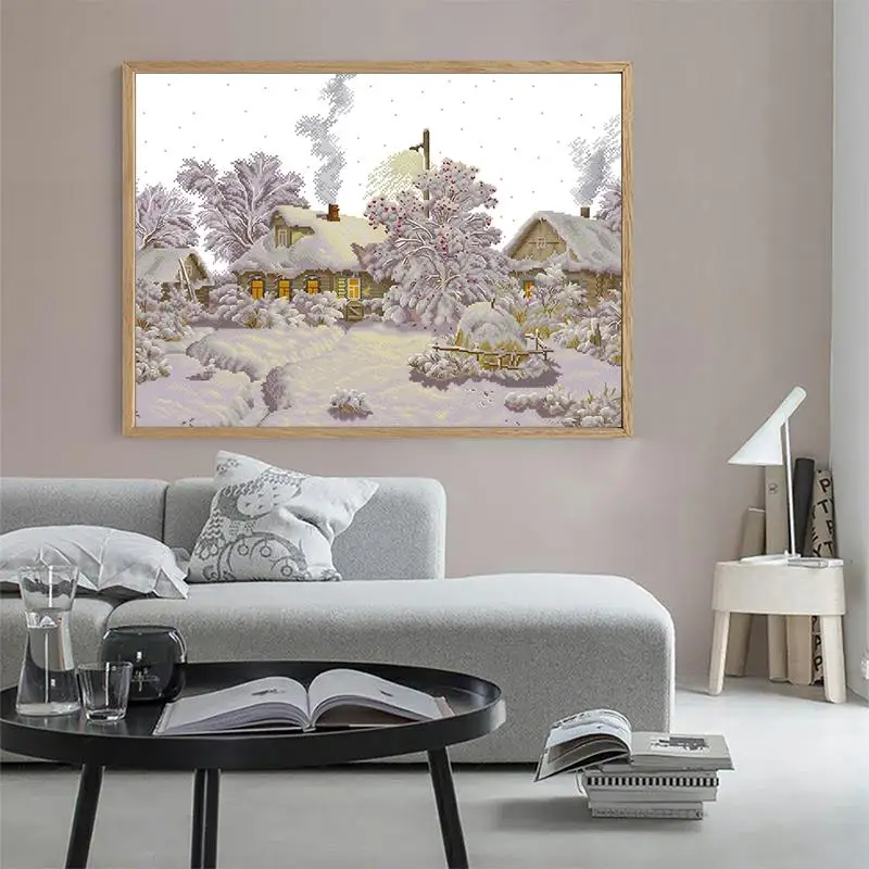 Winter Village Landscape Cross Stitch Kits Aida 14CT 16CT 11CT Printed Canvas Fabric Needlework Embroidery Home Decor Wall Art