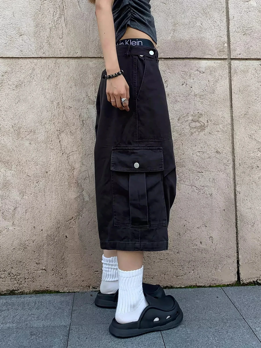 REDDACHiC Adjustable Low Waist Baggy Jorts Women Men Solid Big Pockets Pleated Oversize Cargo Short Pants Casual Summer Clothes