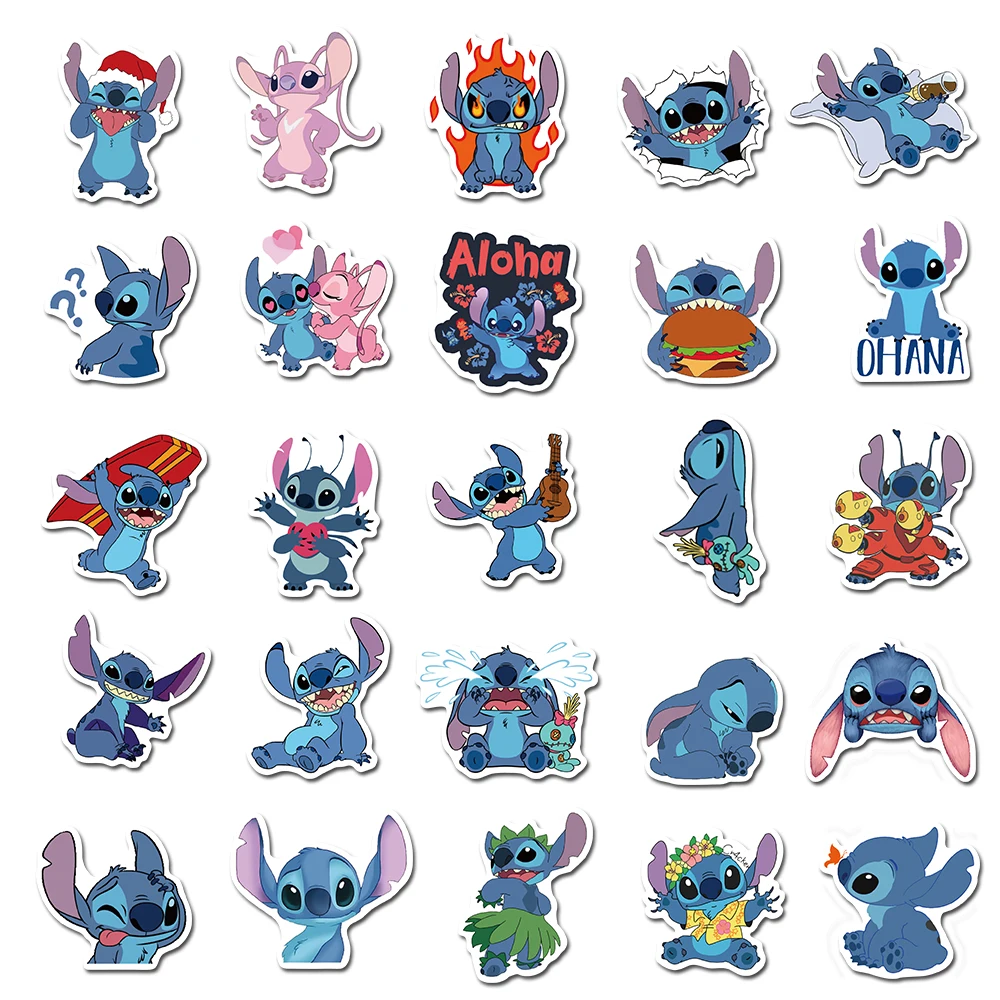 50pcs Cute Disney Cartoon Stitch Stickers for Kids Kawaii Anime Decals Graffiti Laptop Skateboard Phone Sticker Toys