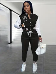 European and N Women's Wear B Monochrome Jacket Single-breasted Monochrome Printed Baseball Suit