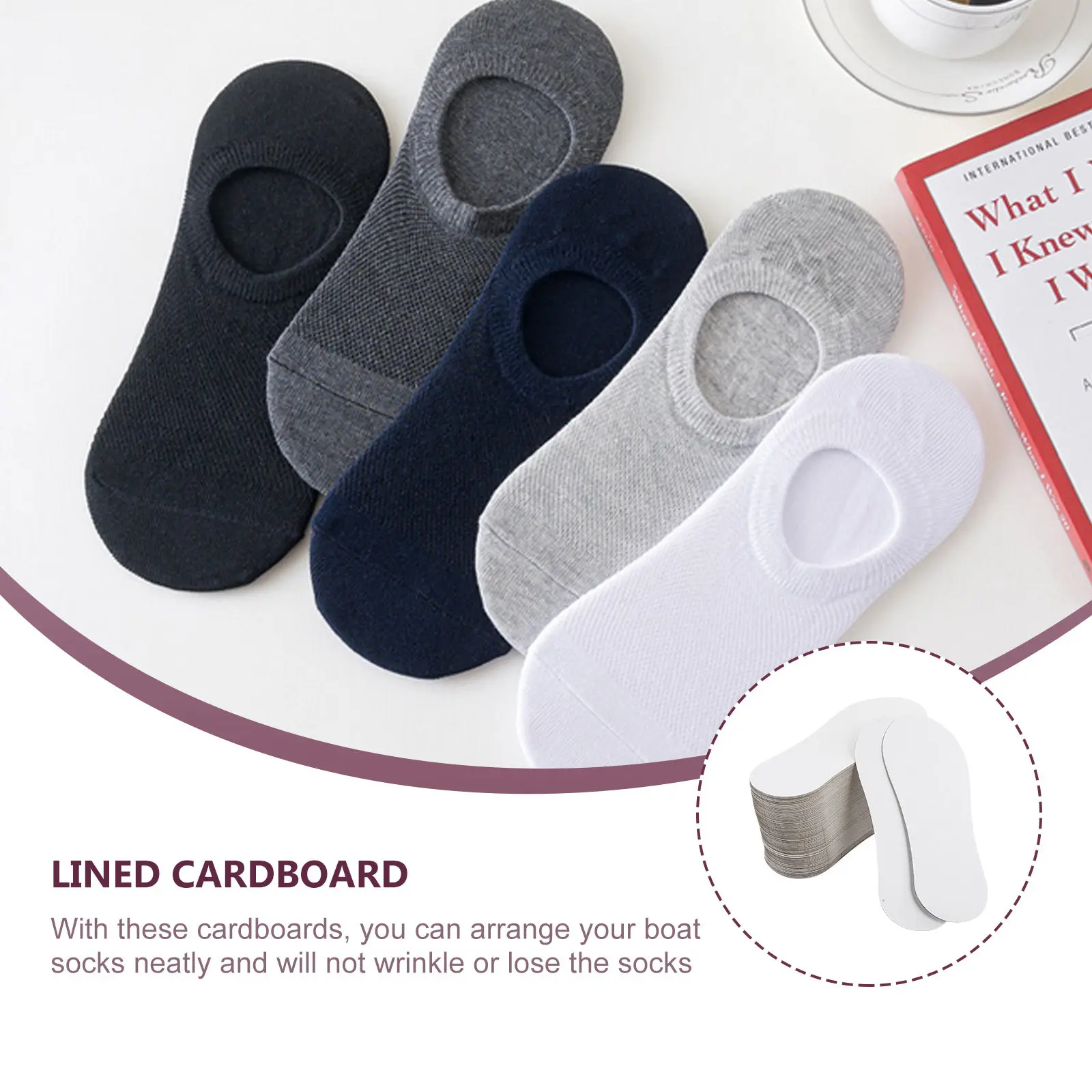 

100Pcs Invisible Socks Organizing Paperboards Lightweight Low Cut Socks Display Holder Stackable Practical Organizer