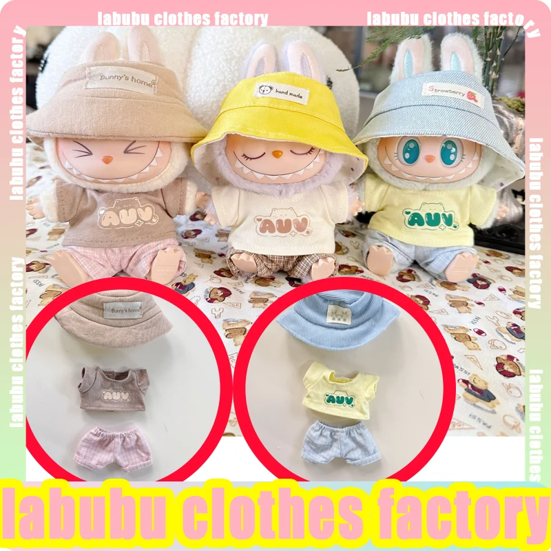

Anime Labubu Doll Clothes Casual checkered overalls suit Labubu Clothing Plush Doll Universal Labubu Clothing Accessories