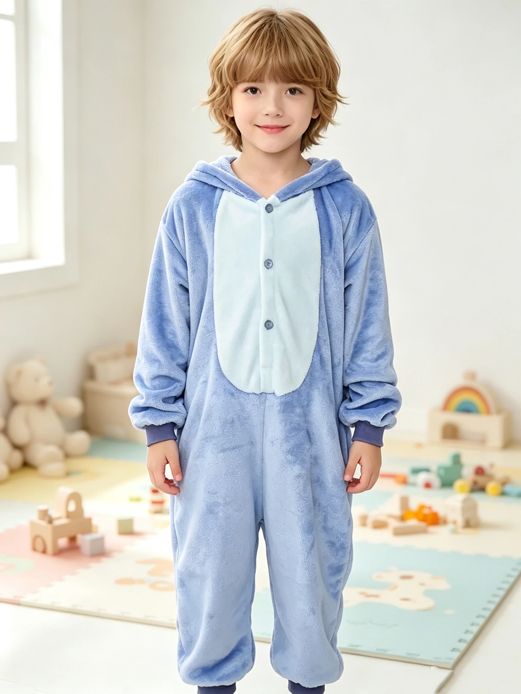 Kids Stitch Onesie Pajamas Flannel Hooded Jumpsuit Cartoon Cosplay Sleepwear Soft Warm One‑Piece Home Costume For Boys Girls
