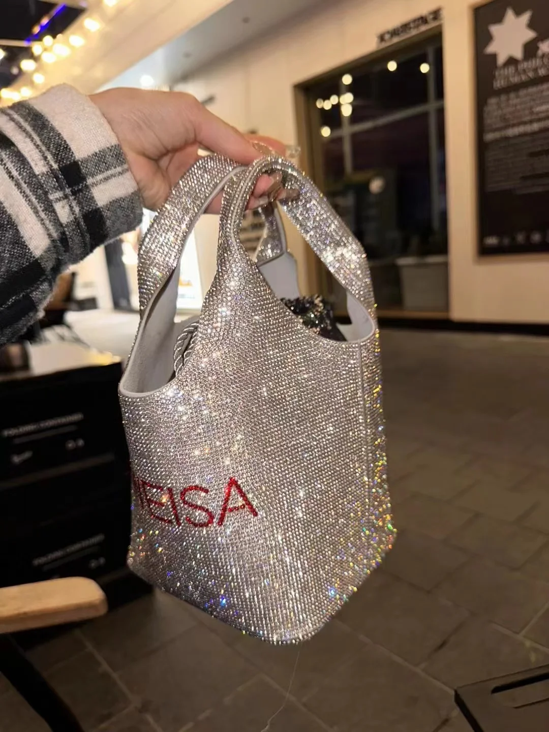 Bling Shiny Bucket Bag Glitter Rhinestones Diamond Evening Bag Women Fashion Handbag Wedding Party Clutch Purse Shoulder Bag