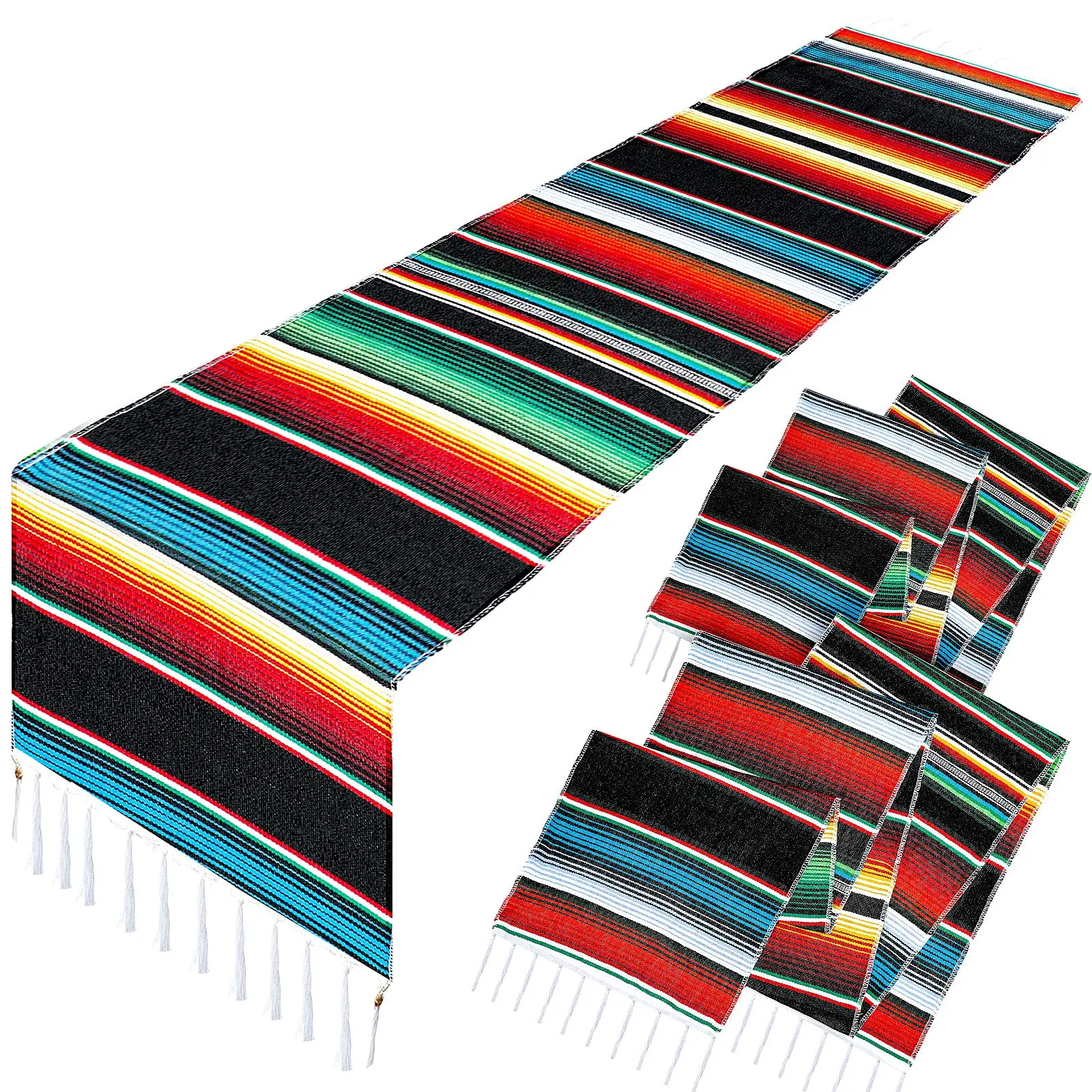 Mexican Serape Table Runner, Cloth for Theme Party Decorations, Dining Table Runner for Wedding Fiesta Birthday Party