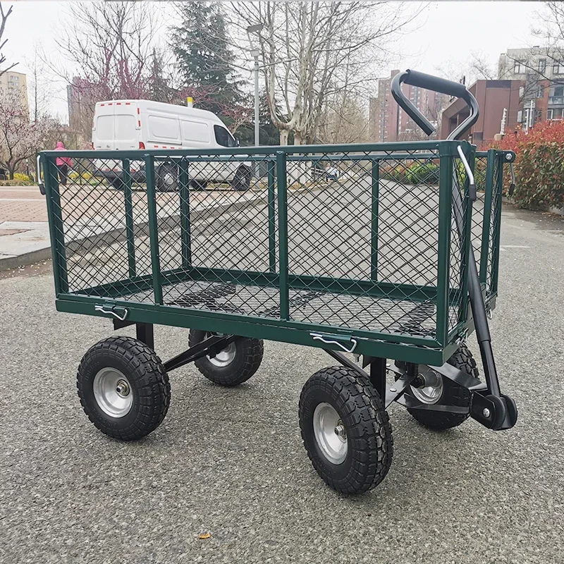 Four-wheel fenced flat hand trailer pulling goods night market stall car camping foldable