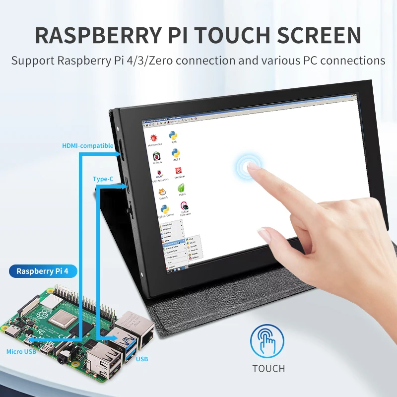 7 Inch IPS LCD Mini HDMI-compatible Universal Touch Screen for Raspberry Pi  Windows PC Display Game Console with Case Holder