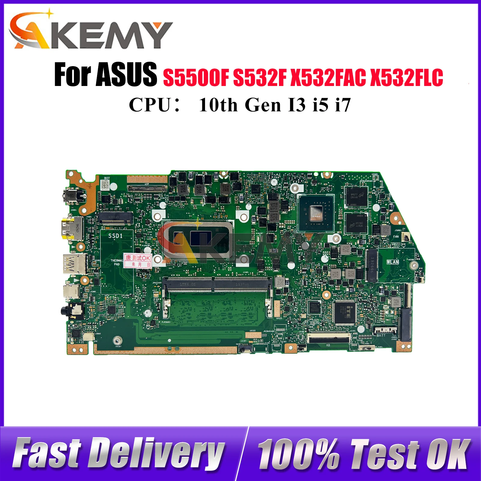 X532FL Laptop Motherboard For ASUS K532F S5500F V532F X532FLC K531F V531F S532F X532F X532FAC S531F Mainboard 10th Gen I3 I5 I7