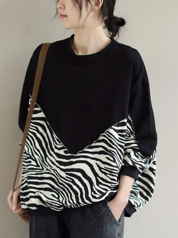 Sudadera con capucha holgada con estampado de cebra para mujer, Top informal con nuevo diseño de empalme, sudadera larga y cómoda