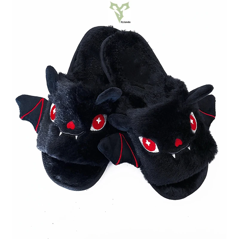 Halloween Bat Slippers Fashion Plush Shoes Lightweight Couples Home Indoor Floor Slippers Kawaii Footwear Kid Adults Flat Slides