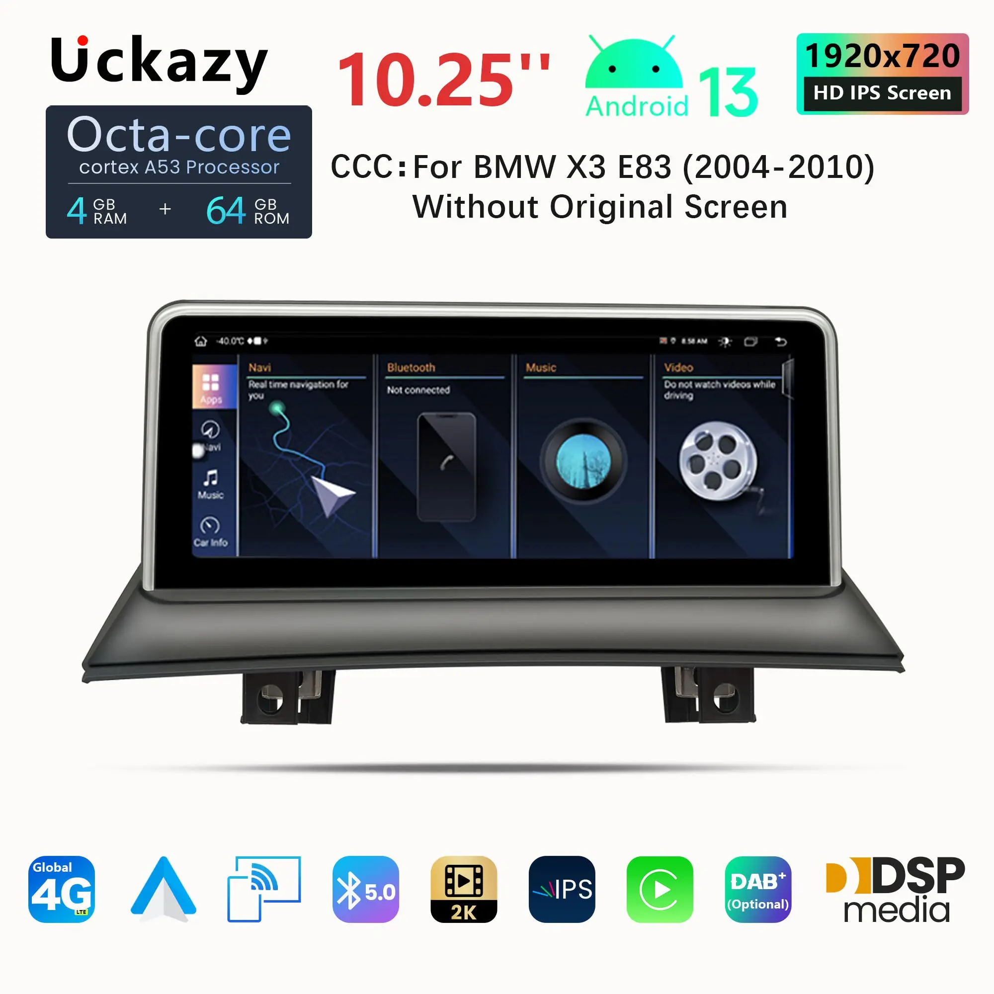 Uckazy 2 din Android 13 Car Radio Multimedia Player For BMW X3 E83 2004-2012 Video Navigation GPS Stereo Head Unit Carplay 128GB