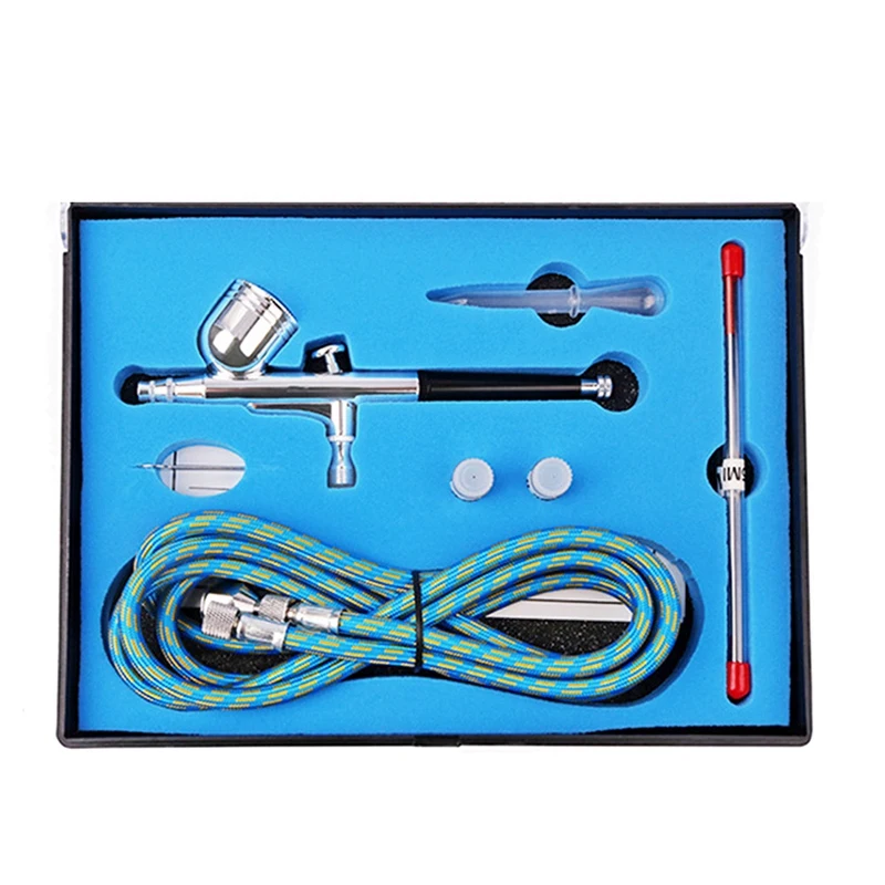 Airbrush Kit Double Action 0.2Mm Air 0.5Mm Fluid Tips Needles Nozzles And Hose Adapter For Painting Nails Cake Tattoo