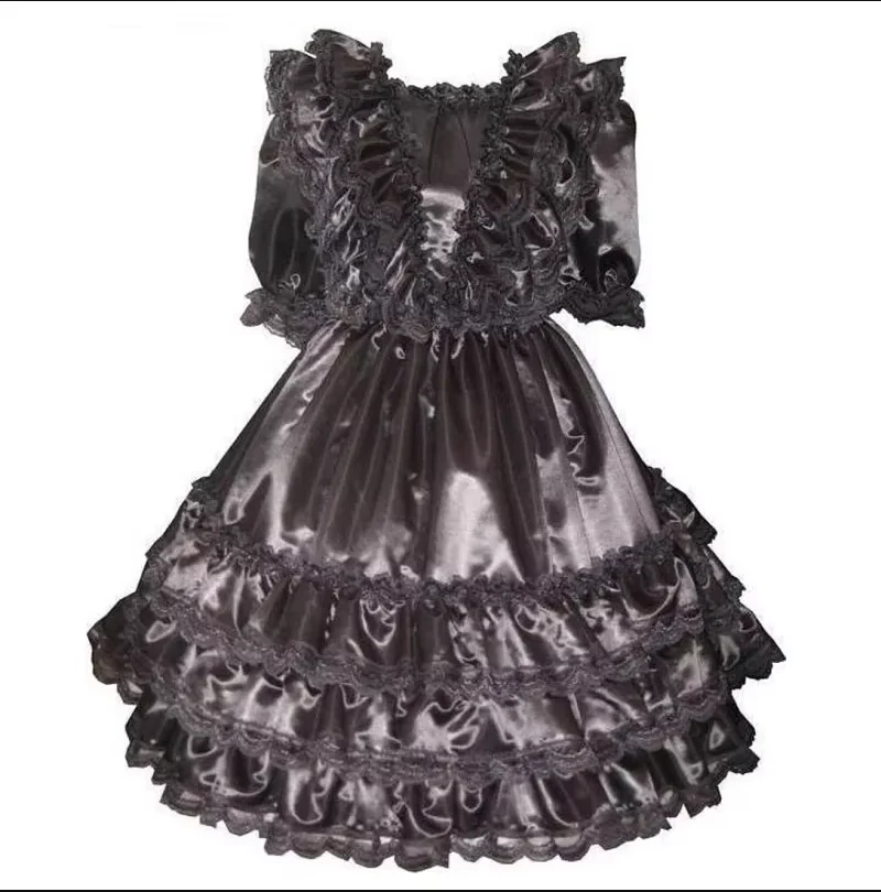 

Black Smooth Low Neckline Skirt with Multi-layer Pleated Cake Skirt Sissy Adult Giant Baby Sexy Role-playing Lorita Custom